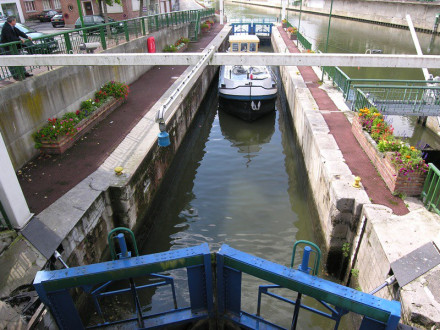 Lock in river Sambre, Maubeuge, France