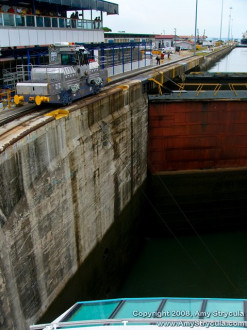 Mule Locomotive Tethered to Cruise ship, Panama Canal