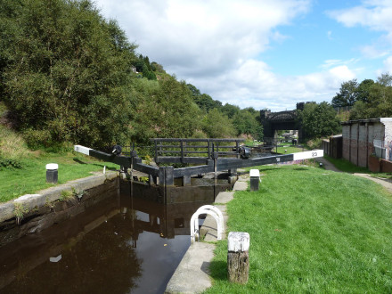 Gauxholme Middle Lock 23 and Gauxholme Railway Viaduct Rochdale Canal Todmorden