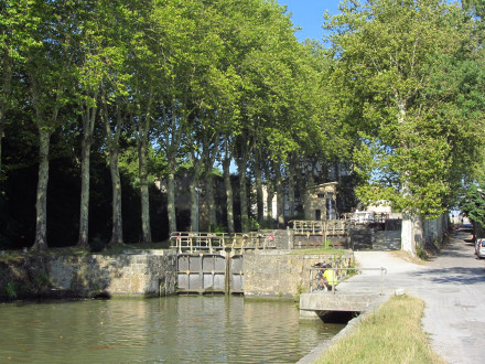 Canal du Midi, écluse (quadruple) de Saint Roch, commune de Castelnaudary, Aude.