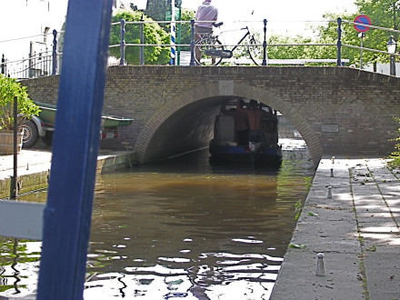 Tight passage through bridge in Oudewater, Netherlands