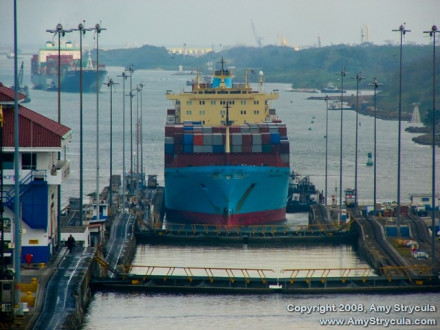 Container Ships entering Gatun Locks, Panama Canal