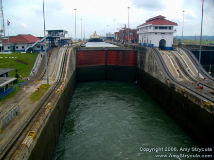 Cruise Ship passes through Gatun Locks, Panama Canal