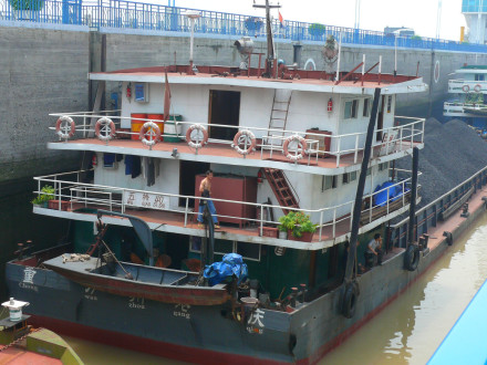 Barge in the locks of the Gezhouba Dam, Yangtze River, Yichang, Hubei, China