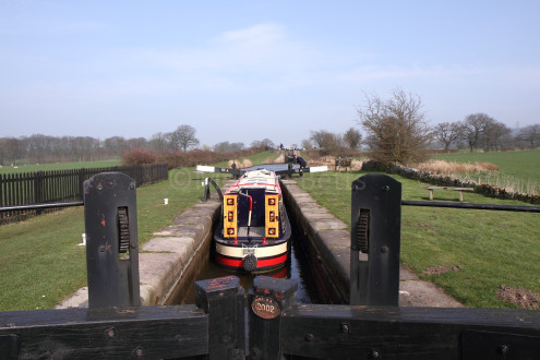12187 Locked In. Macclesfield Canal Bosley Locks narrowboat
