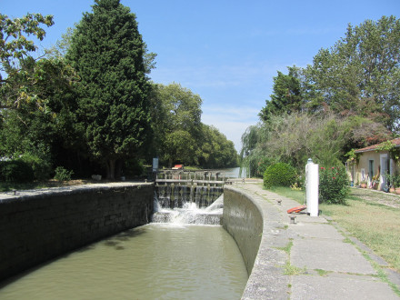 Canal du Midi, écluse (simple) de Bram, commune de Bram, Aude, dernière écluse en Lauragais.