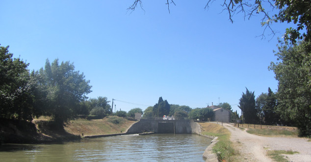 Canal du Midi, écluse (simple) de Marseillette (sens Etang de Thau Toulouse), commune de Marseillette, Aude, première écluse dans le Minervois.