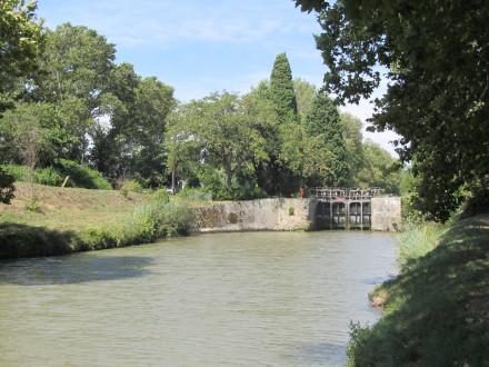 Canal du Midi, écluse (simple) de Bram (sens Etang de Thau Toulouse), commune de Bram, Aude, dernière écluse en Lauragais.